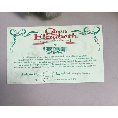 32 - A Merrythought Queen Elizabeth, the Queen Mother, bear, no. 467 of a limited edition of 2500, in pal... 
