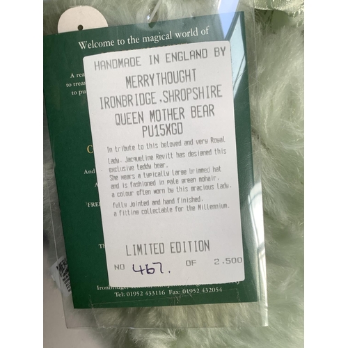 32 - A Merrythought Queen Elizabeth, the Queen Mother, bear, no. 467 of a limited edition of 2500, in pal... 