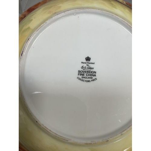 42 - A Sovereign china fruit painted dish circular with bracketed rim painted to the interior with apples... 