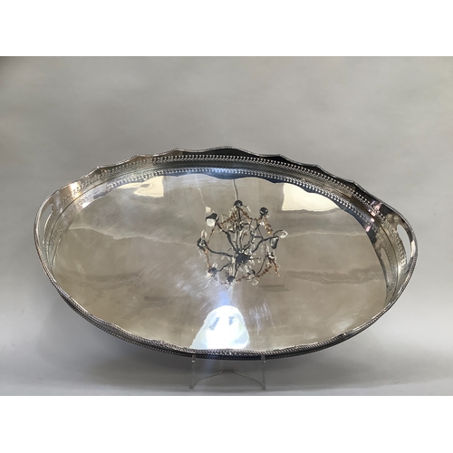 50 - A silver plated two handled gallery tray
