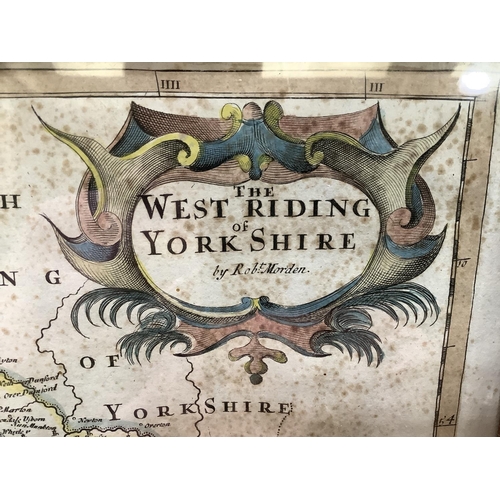 50 - The West Riding of Yorkshire map by Robert Morden c. 1695 with hand tinted colour, foxing, measuring... 