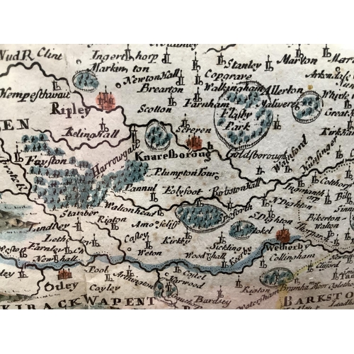 50 - The West Riding of Yorkshire map by Robert Morden c. 1695 with hand tinted colour, foxing, measuring... 