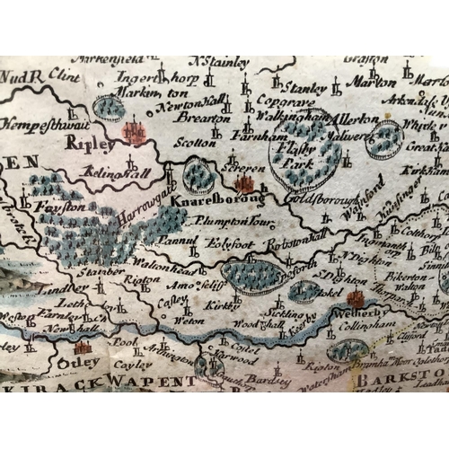 50 - The West Riding of Yorkshire map by Robert Morden c. 1695 with hand tinted colour, foxing, measuring... 