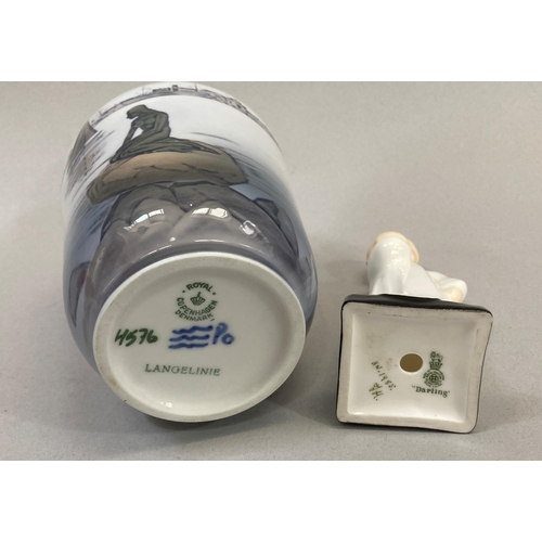 13 - A Royal Copenhagen vase Langelille, 17cm, together with a Royal Doulton figure of Darling, 13.5cm hi... 