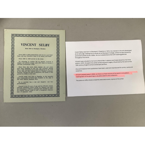 19 - Vincent Selby (1919-2004), a rural landscape with barn and village with figures collecting kindling,... 