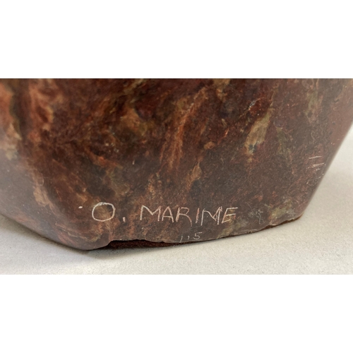 2 - A Zimbabwe Shona carved polished hardstone sculpture of two heads signed O Marime, 31cm high