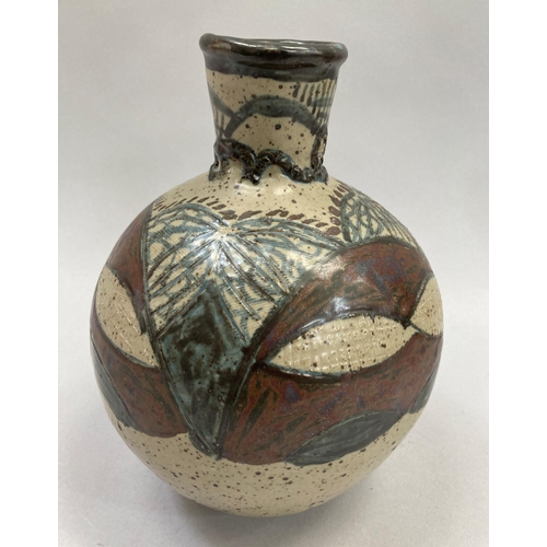 3 - A Tonalá pottery vase from Tonalá, Jalisco, Mexico, the ovoid body incised and glazed in brown and g... 