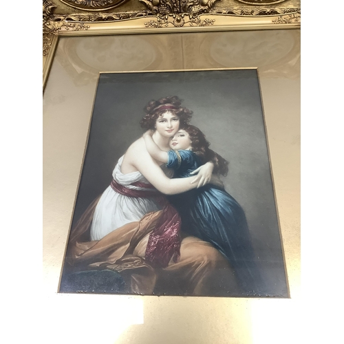 55 - Madame Lebrun, self portrait with daughter Julie, colour print in gilt mount and frame, 26cm x 51cm ... 