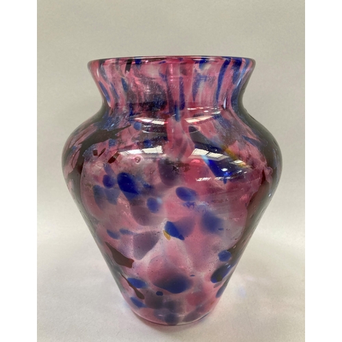 9 - An Art Glass vase marbled in ruby, blue and pale cranberry, the pontil impressed with a seal mark, 2... 