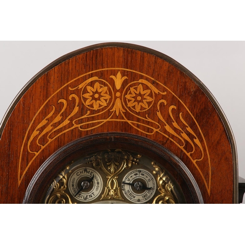 34 - A LATE 19TH CENTURY GERMAN ROSEWOOD AND SATINWOOD INLAID BRACKET CLOCK AND BRACKET BY JUNGHANS, mode... 