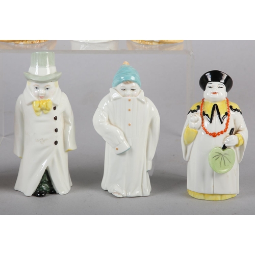 50 - SEVEN ROYAL WORCESTER PORCELAIN CANDLE SNUFFERS, including Monk, Toddie, Budge, Mandarin, Owl, Punch... 