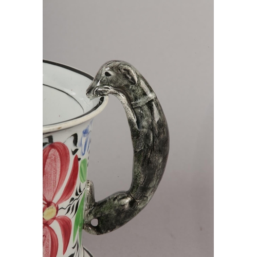 58 - AN UNUSUAL MID 19TH CENTURY STAFFORDSHIRE POTTERY FROG MUG, cylindrical with everted rim and moulded... 