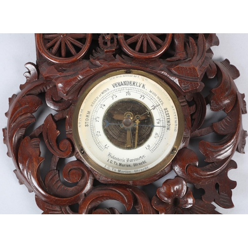 35 - A GERMAN BLACK FOREST CARVED CYCLIST'S BAROMETER, the instrument signed to the dial Vanderlyk Holost... 