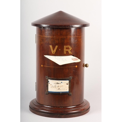 2 - A VICTORIAN MAHOGANY AND BRASS MOUNTED COUNTRY HOUSE LETTER BOX, gilded with VR above the slot, sati... 