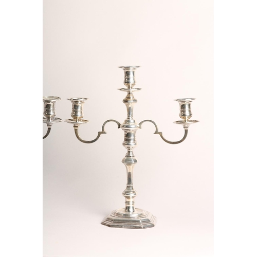 179 - A PAIR OF GEORGE V SILVER CANDELABRA, London 1937, for Thomas Bradbury & Sons Ltd, three light with ... 