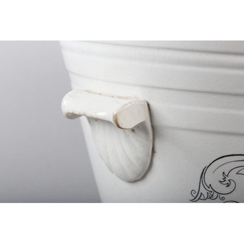 9 - A WHITE GLAZE POTTERY PURE MILK TWO-HANDLED DAIRY PAIL, lettered in black 'PURE MILK' within scrollw... 