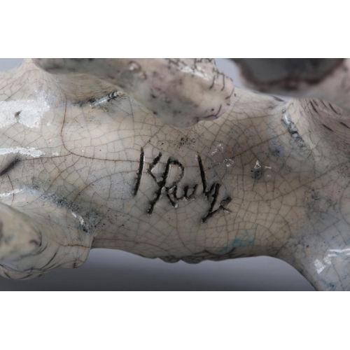 57 - KEZA RUDGE (British 1966) GUN DOG, studio pottery with raku glaze, incised signature to underside, 1... 