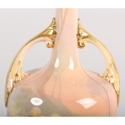 40 - A ROYAL WORCESTER PORCELAIN TWO-HANDLED VASE AND COVER SIGNED BY HARRY DAVIS, painted in experimenta... 