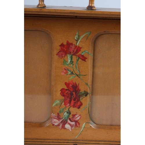 24 - A LATE 19TH CENTURY BEECH TRIPLE HANGING PHOTOGRAPH FRAME, painted, below a spindle gallery rail, 54... 