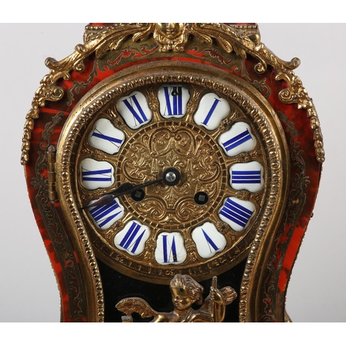 33 - A FRENCH GILT METAL MOUNTED BOULLE BRACKET CLOCK, mid 20th century, the gilt cast face with white en... 