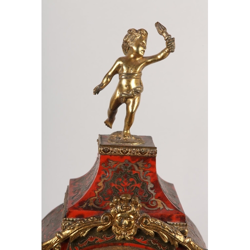 33 - A FRENCH GILT METAL MOUNTED BOULLE BRACKET CLOCK, mid 20th century, the gilt cast face with white en... 