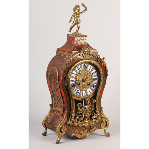 33 - A FRENCH GILT METAL MOUNTED BOULLE BRACKET CLOCK, mid 20th century, the gilt cast face with white en... 