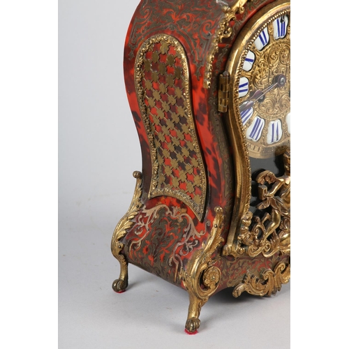 33 - A FRENCH GILT METAL MOUNTED BOULLE BRACKET CLOCK, mid 20th century, the gilt cast face with white en... 