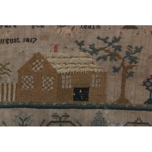 13 - AN EARLY 19th CENTURY SAMPLER worked by Susannah xxxidyard August 1817, in silk with crown 'Ich Diem... 