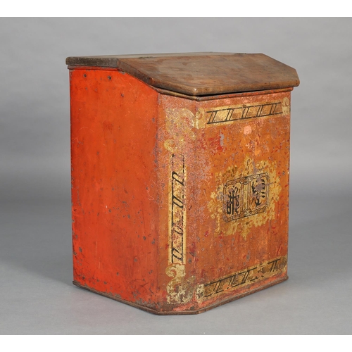 12 - A 19TH CENTURY TOLEWARE TEA CHEST, chinoiserie decorated in gilt and black on a red ground, the late... 
