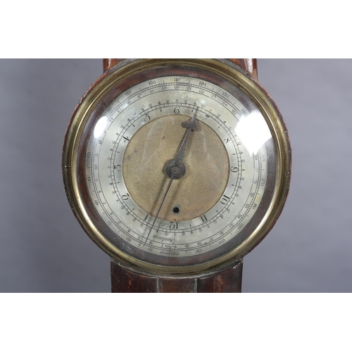 30 - A GEORGE III MAHOGANY WAYWISER, having an iron mounted spoked wheel below a stirrup-shaped handle, t... 