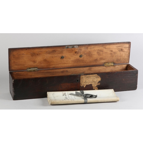 29 - A 19TH CENTURY DOCUMENT BOX bearing a partial label for Metn. District Railway, with gilded swing ha... 