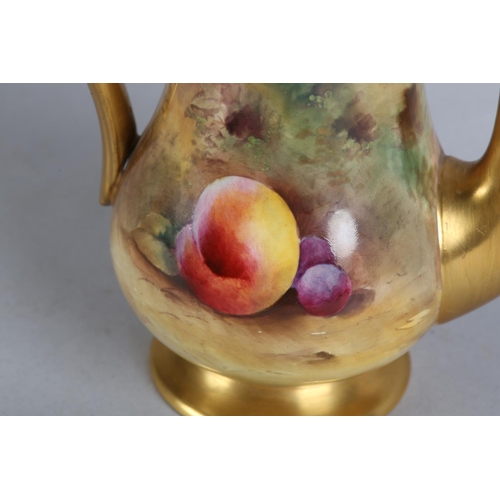 42 - A ROYAL WORCESTER FRUIT PAINTED COFFEE POT, signed by Mosley, the baluster body with peaches and gra... 