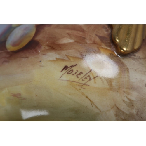 42 - A ROYAL WORCESTER FRUIT PAINTED COFFEE POT, signed by Mosley, the baluster body with peaches and gra... 