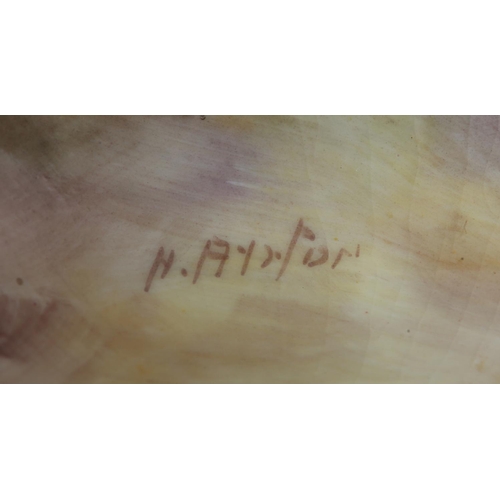 43 - A ROYAL WORCESTER FRUIT PAINTED CREAM JUG, signed by W Bee, the compressed body with apples and grap... 