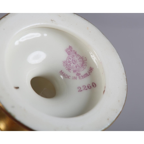 44 - A PAIR OF ROYAL WORCESTER FRUIT PAINTED VASES, signed by Ricketts, one with apples and cherries, the... 