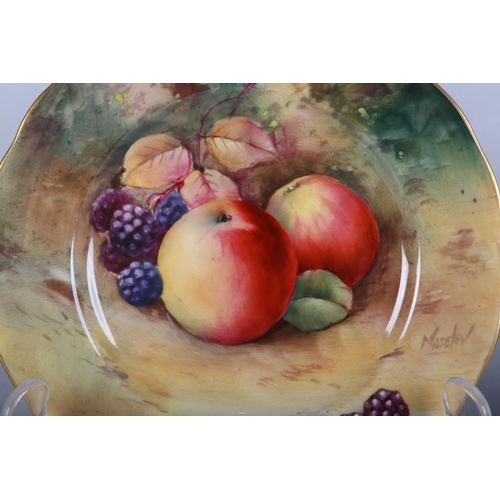 46 - A PAIR OF ROYAL WORCESTER FRUIT PAINTED PLATES, signed Moseley, with apples, pears and blackberries,... 