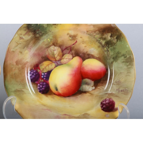 46 - A PAIR OF ROYAL WORCESTER FRUIT PAINTED PLATES, signed Moseley, with apples, pears and blackberries,... 