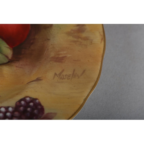 46 - A PAIR OF ROYAL WORCESTER FRUIT PAINTED PLATES, signed Moseley, with apples, pears and blackberries,... 