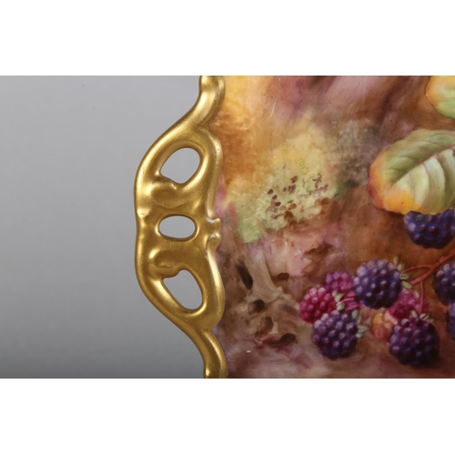 47 - A ROYAL WORCESTER FRUIT PAINTED TWO-HANDLE CAKE PLATE, signed H H Price, painted with apples, blackb... 