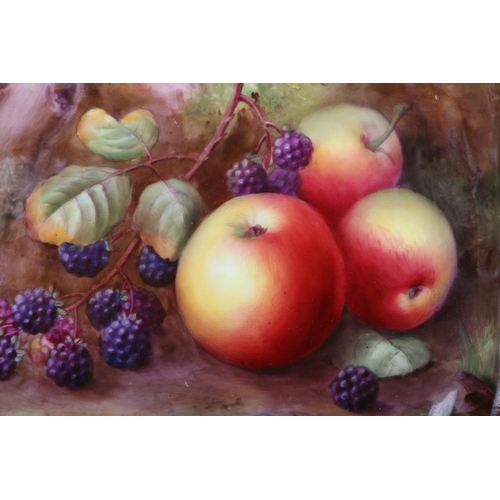 47 - A ROYAL WORCESTER FRUIT PAINTED TWO-HANDLE CAKE PLATE, signed H H Price, painted with apples, blackb... 