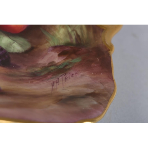 47 - A ROYAL WORCESTER FRUIT PAINTED TWO-HANDLE CAKE PLATE, signed H H Price, painted with apples, blackb... 