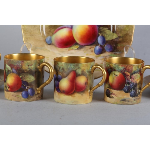 48 - A ROYAL WORCESTER COFFEE CAN AND SAUCER, A PLATE (16CM) AND A FURTHER COFFEE CAN AND ASSOCIATED SAUC... 