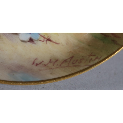 48 - A ROYAL WORCESTER COFFEE CAN AND SAUCER, A PLATE (16CM) AND A FURTHER COFFEE CAN AND ASSOCIATED SAUC... 