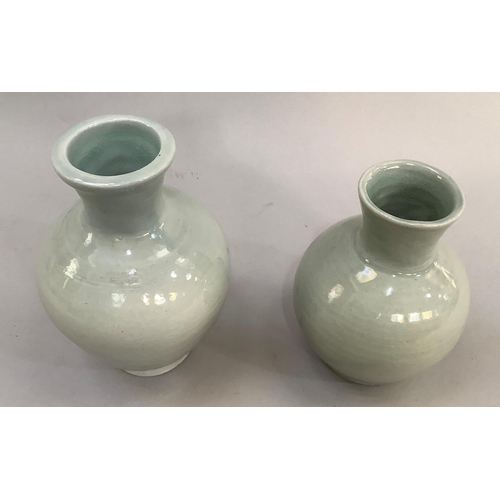 35 - Two Celadon glazed vases by Trevor Corser, 17.5cm and 15cm high, (Trevor Corser potted at Bernard Le... 