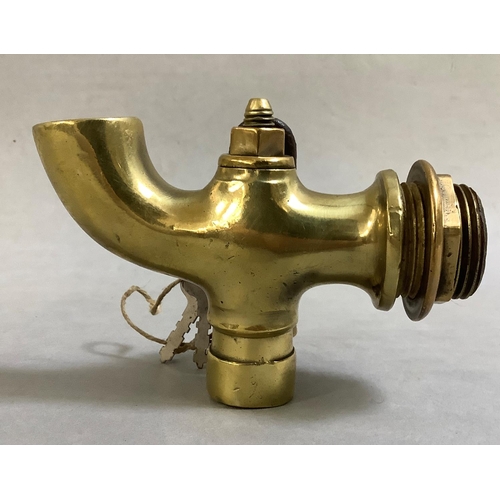 142 - A 19th century heavy brass barrel tap or spigot with iron latch and brass padlock with later keys, 1... 