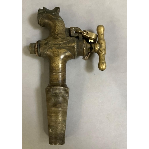 143 - A large 19th century French brass barrel tap or spigot, stamped Fortoule Cie Macon with padlock loop... 