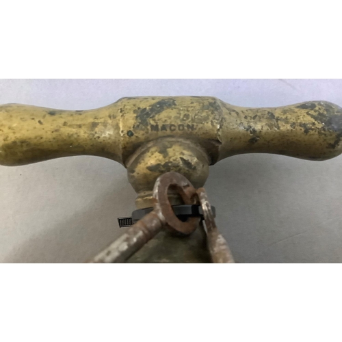 143 - A large 19th century French brass barrel tap or spigot, stamped Fortoule Cie Macon with padlock loop... 