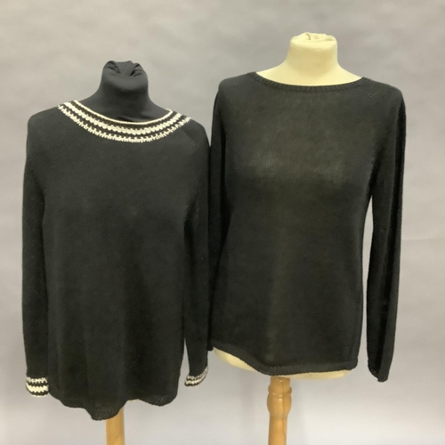 270 - A Max Mara black knitted cotton round-neck long sleeve jumper and another similar but with ivory cro... 