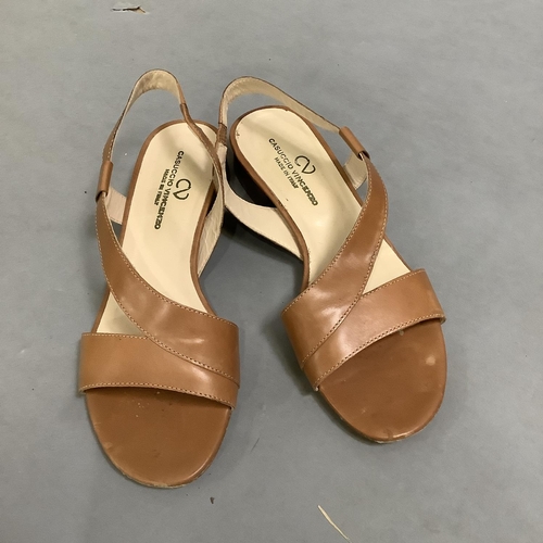 287 - A pair of Pretty Ballerinas pumps in ivory quilted leather with black patent toes, Size 38, a pair o... 