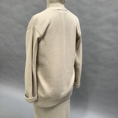 257 - 'S Max Mara knitted caramel wool roll neck jumper, cardigan and skirt, approximate size 8